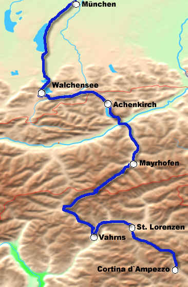 Karte Mnchen - Cortina dAmpezzo