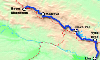 Landkarte Bayerisch Eisenstein - Linz (Bhmerwald)
