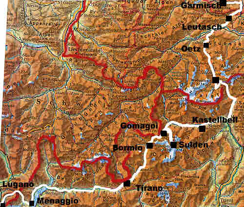 Landkarte Garmisch - Lugano