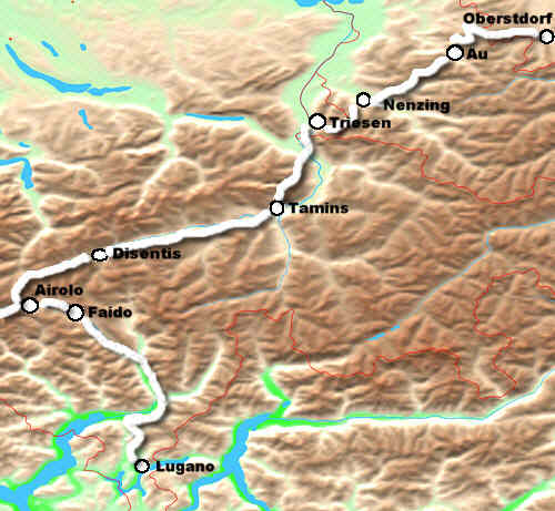 Landkarte Oberstdorf - Lugano